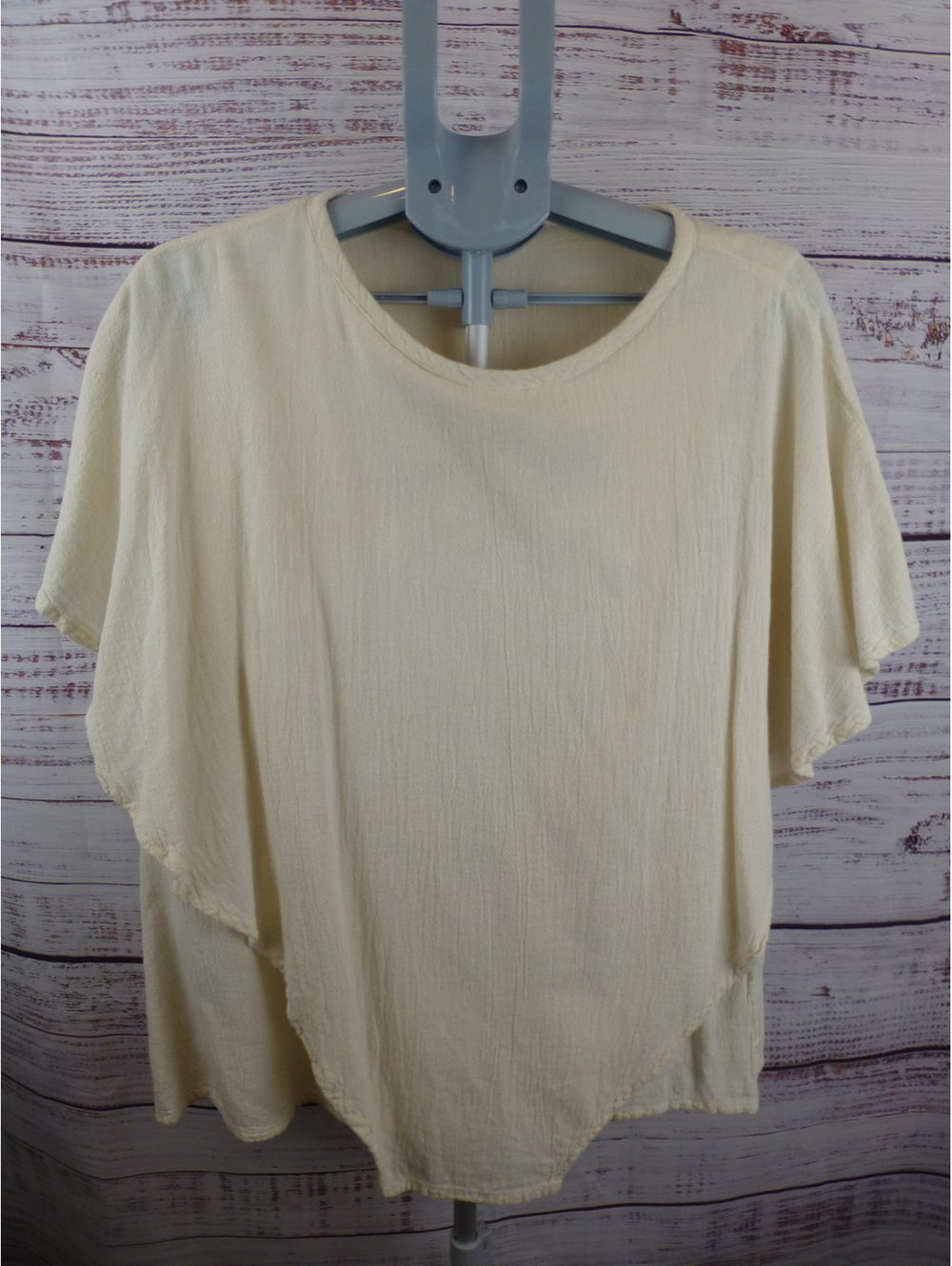 Oh My Gauze! Women's Cream 100% Cotton Dolman Sleeve Layered Hem Top Blouse J4